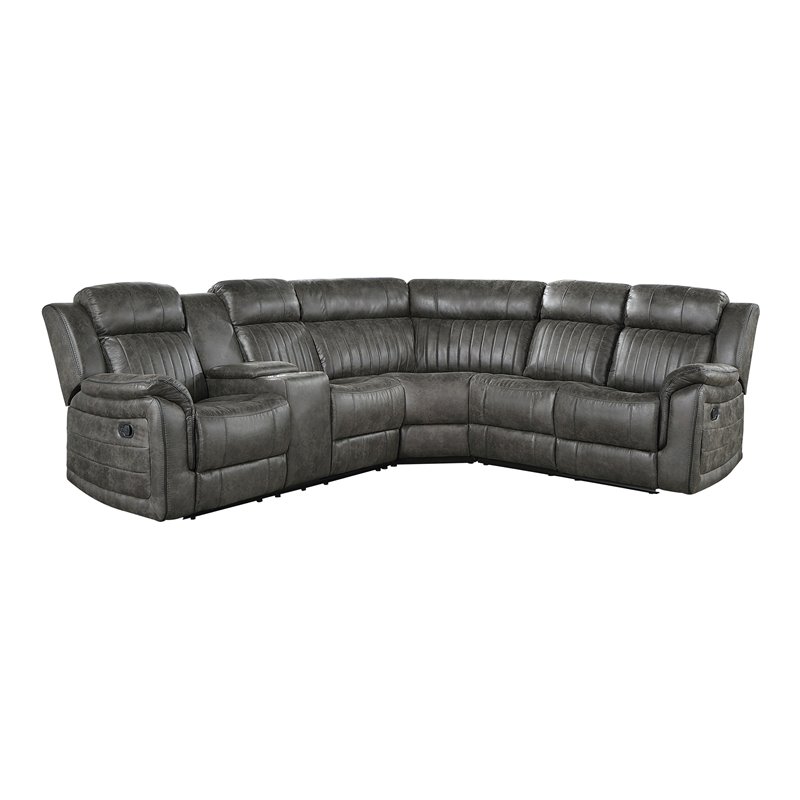 Pemberly Row 3-Piece Wood and Microfiber Reclining Sectional in Brownish Gray