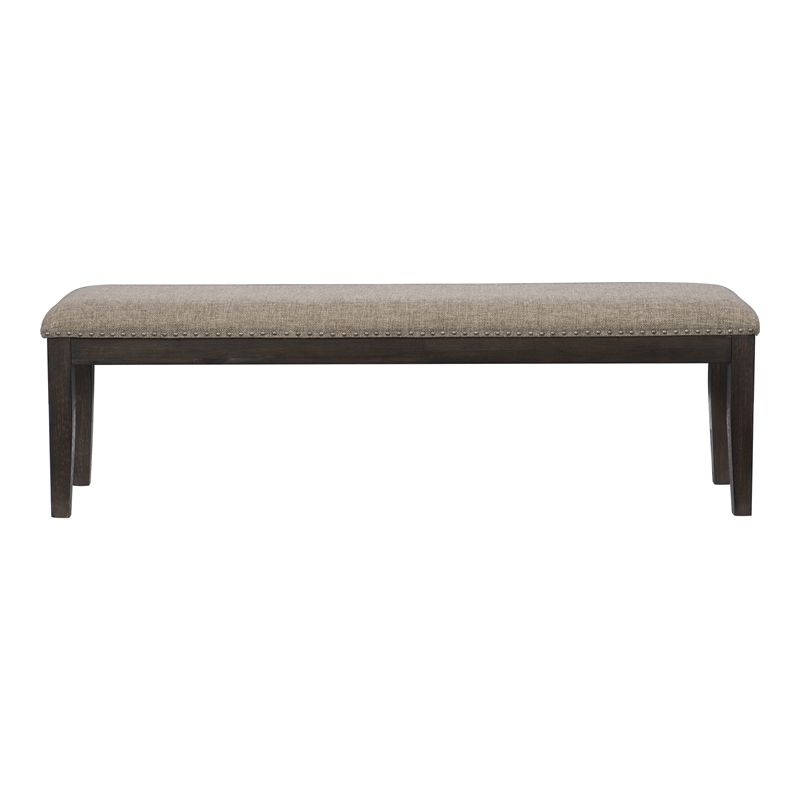 Pemberly Row Wood Dining Bench with Nailhead Trim in Wire Brushed Brown