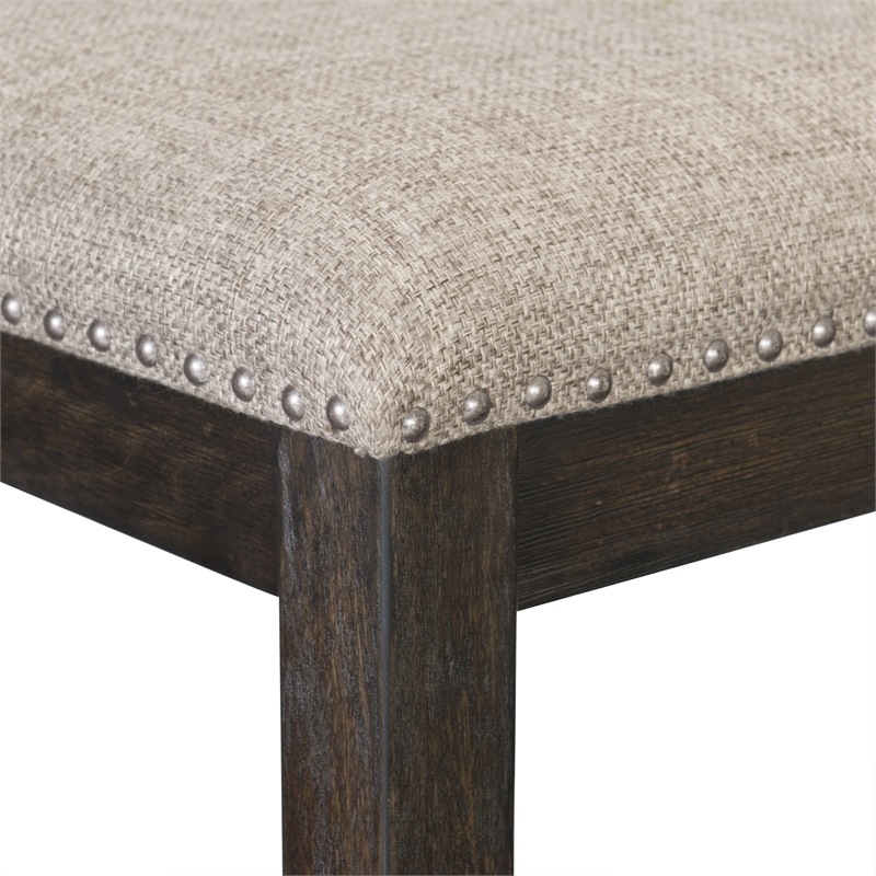 Pemberly Row Wood Dining Bench with Nailhead Trim in Wire Brushed Brown