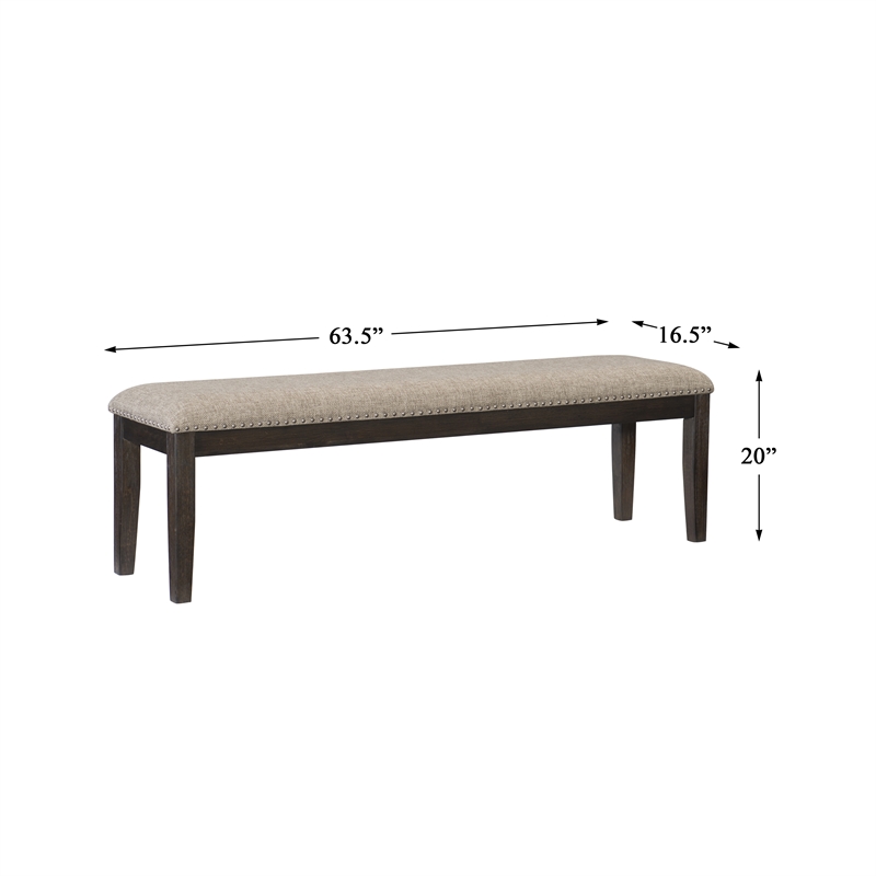 Pemberly Row Wood Dining Bench with Nailhead Trim in Wire Brushed Brown