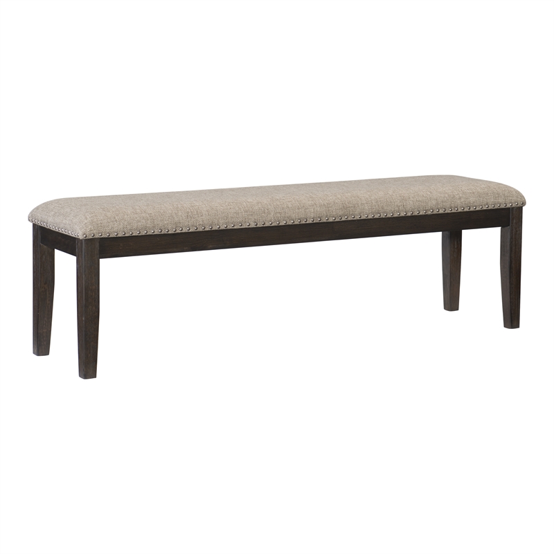 Pemberly Row Wood Dining Bench with Nailhead Trim in Wire Brushed Brown