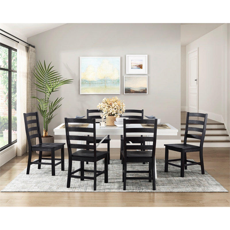Pemberly Row Solid Wood Ladder Back Dining Side Chair Set of 2 in Black