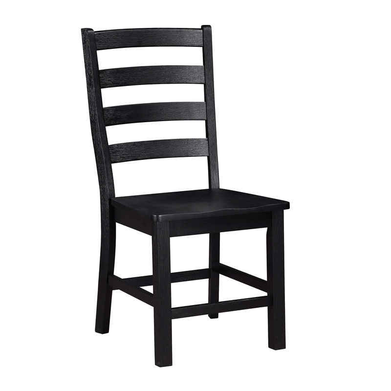 Pemberly Row Solid Wood Ladder Back Dining Side Chair Set of 2 in Black