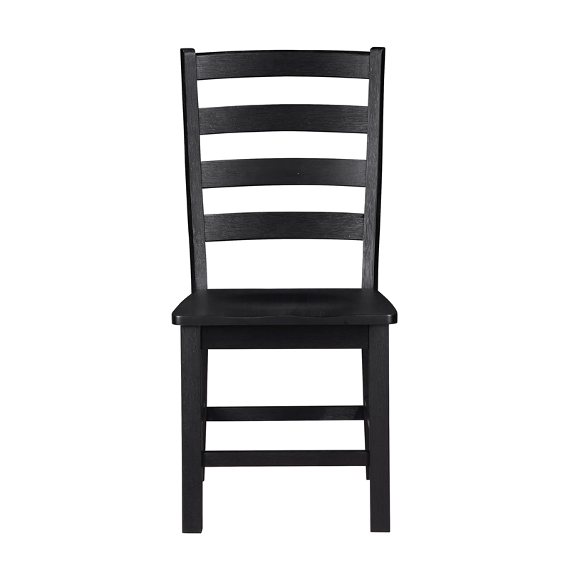 Pemberly Row Solid Wood Ladder Back Dining Side Chair Set of 2 in Black