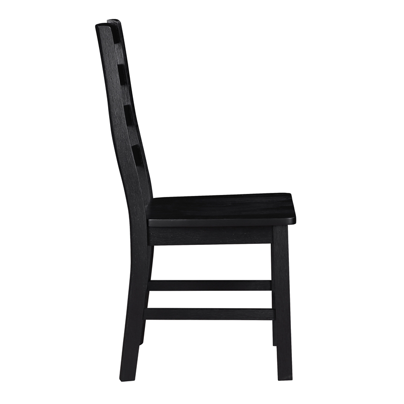 Pemberly Row Solid Wood Ladder Back Dining Side Chair Set of 2 in Black