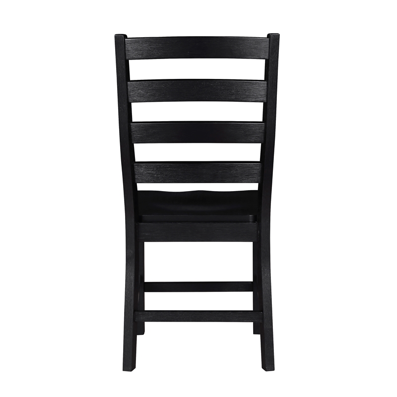 Pemberly Row Solid Wood Ladder Back Dining Side Chair Set of 2 in Black