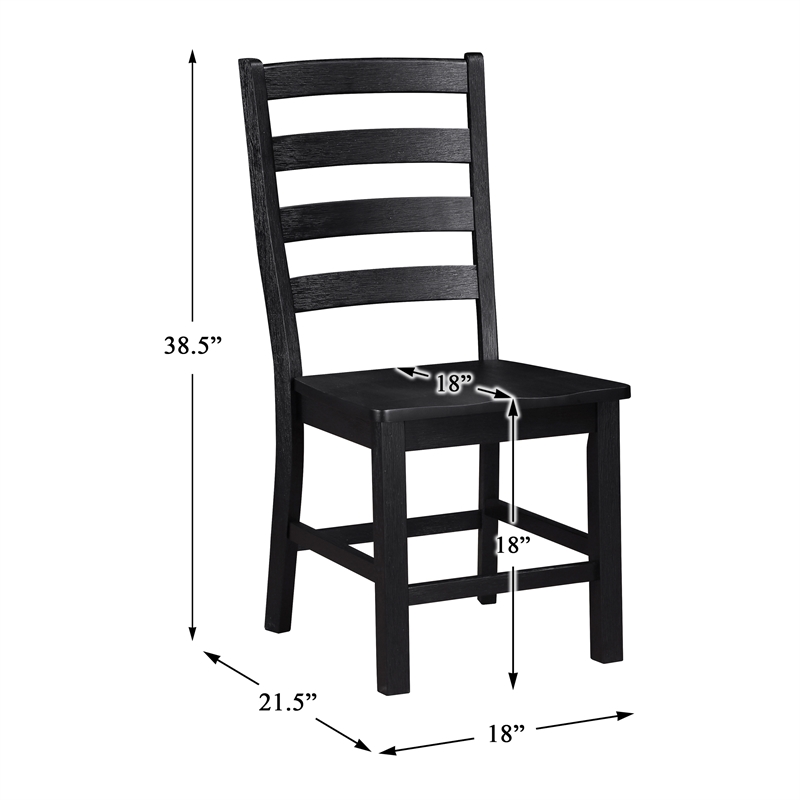 Pemberly Row Solid Wood Ladder Back Dining Side Chair Set of 2 in Black