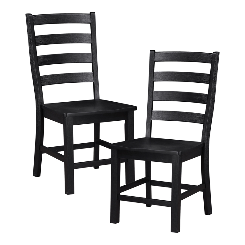 Pemberly Row Solid Wood Ladder Back Dining Side Chair Set of 2 in Black