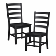 Pemberly Row Solid Wood Ladder Back Dining Side Chair Set of 2 in Black