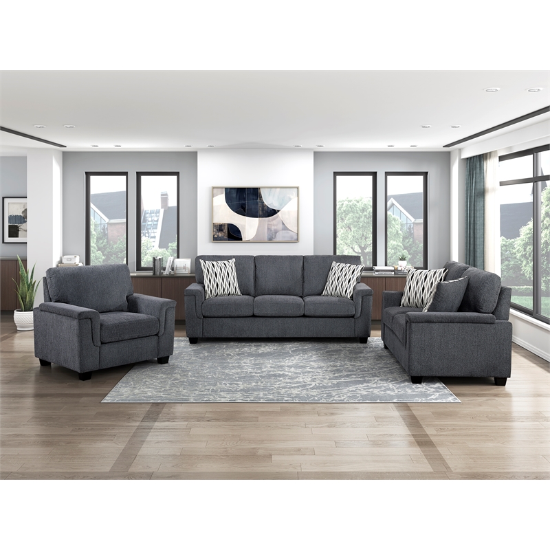Pemberly Row Chenille Fabric Sofa with Reversible Cushions & 2 Pillows in Gray