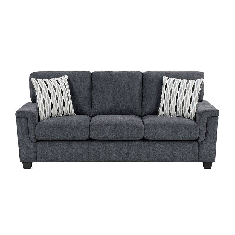 Pemberly Row Chenille Fabric Sofa with Reversible Cushions & 2 Pillows in Gray