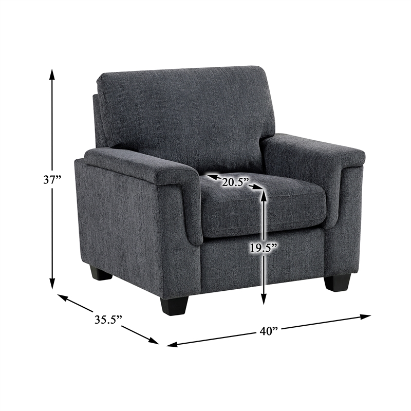 Pemberly Row Chenille Fabric Sofa with Reversible Cushions & 2 Pillows in Gray