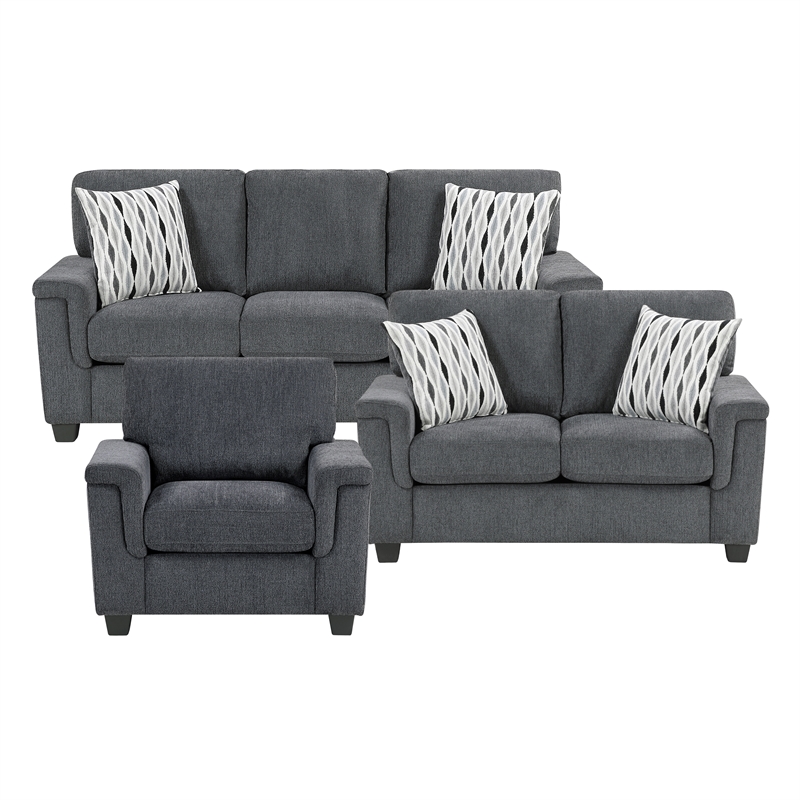 Pemberly Row Chenille Fabric Sofa with Reversible Cushions & 2 Pillows in Gray