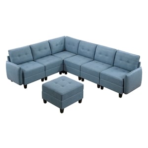 Pemberly Row Textured 7-Piece Modular Sectional with Storage and Ottoman in Blue