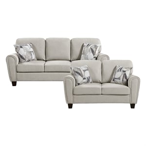 Pemberly Row Chenille 2-Piece Set with Sofa and Loveseat and 4 Pillows in Gray