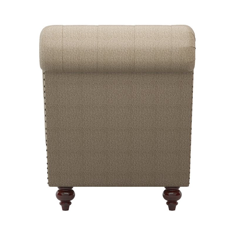 Pemberly Row Traditional Wood and Fabric Chaise with Bolster Pillow in Brown