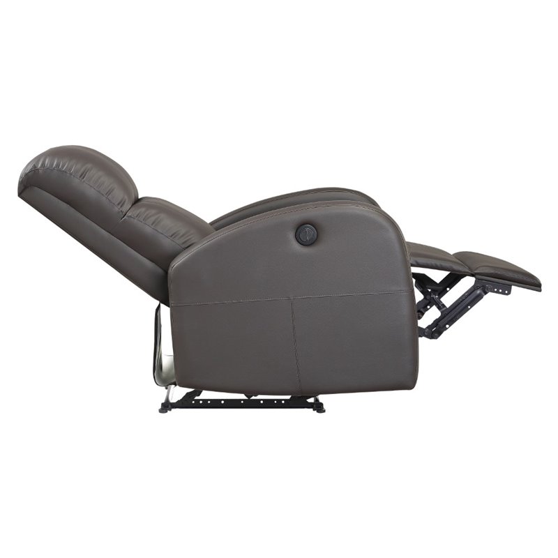 Pemberly Row Faux Leather Power Recliner with Metal Reinforced Seat in Brown