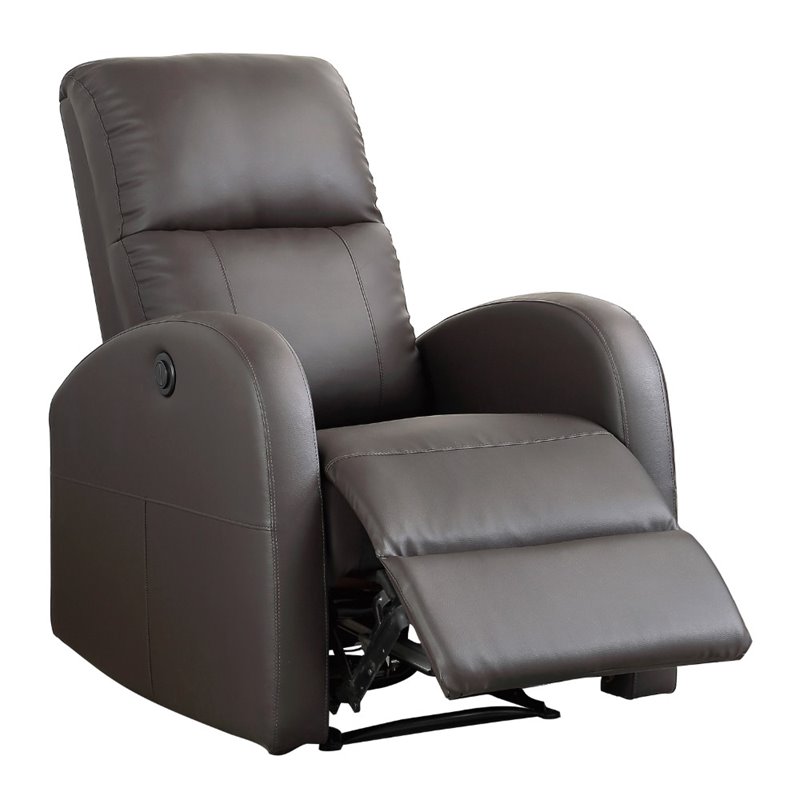 Pemberly Row Faux Leather Power Recliner with Metal Reinforced Seat in Brown