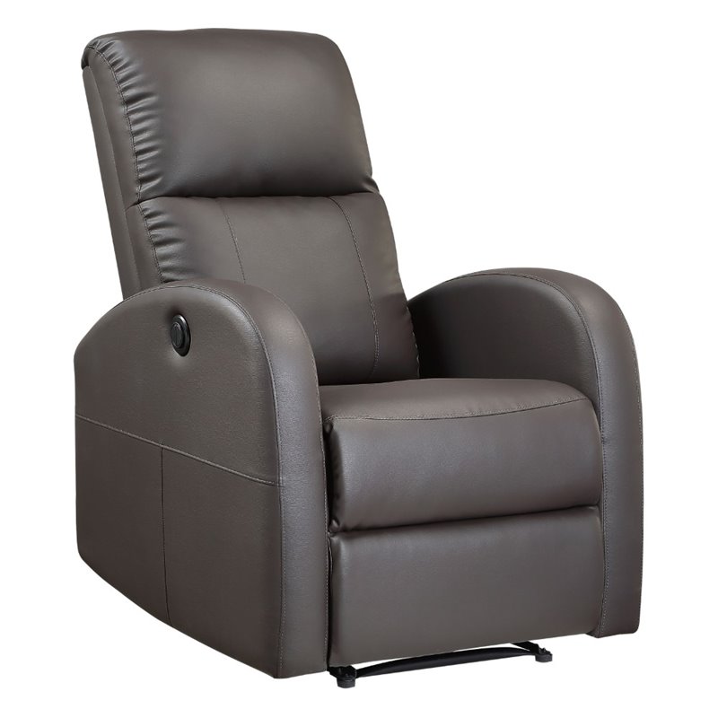Pemberly Row Faux Leather Power Recliner with Metal Reinforced Seat in Brown