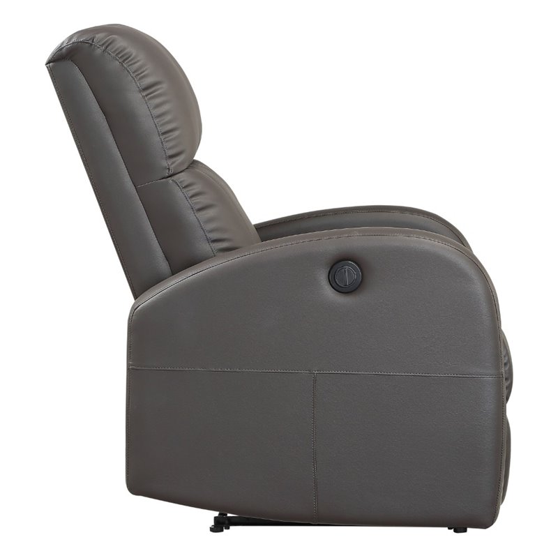 Pemberly Row Faux Leather Power Recliner with Metal Reinforced Seat in Brown