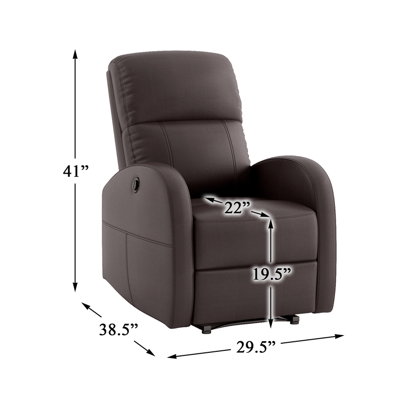 Pemberly Row Faux Leather Power Recliner with Metal Reinforced Seat in Brown