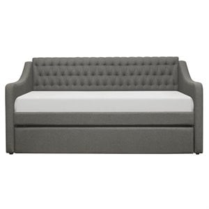 Pemberly Row Button-Tufted Fabric Daybed with Pull-Out Trundle in Gray