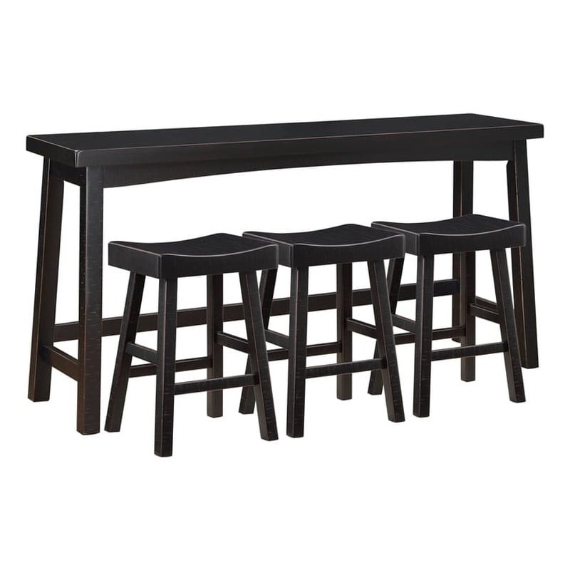 Pemberly Row 4-Piece Wood Counter Height Dining Set with 3 Stools in Black
