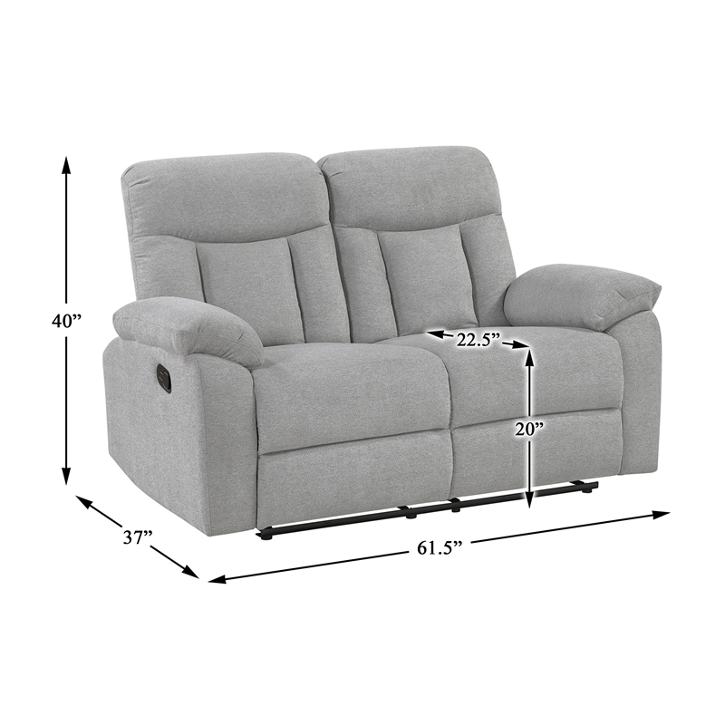 Pemberly Row Gray Chenille 3-Piece Reclining Sofa Loveseat and Chair Set