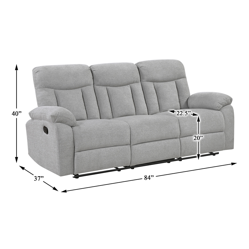 Pemberly Row Gray Chenille 3-Piece Reclining Sofa Loveseat and Chair Set