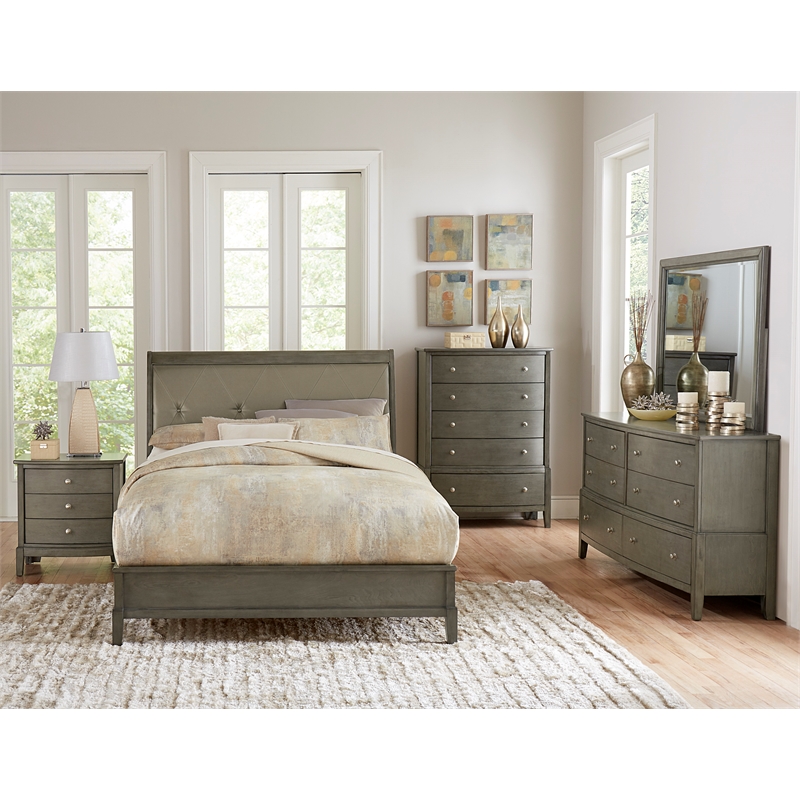 Pemberly Row Birch Veneer Queen Sleigh Bed with Tufted Headboard in Gray