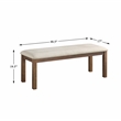 Pemberly Row Pine Wood Dining Bench with Fabric Seat in Brown Finish