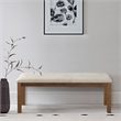Pemberly Row Pine Wood Dining Bench with Fabric Seat in Brown Finish