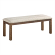 Pemberly Row Pine Wood Dining Bench with Fabric Seat in Brown Finish