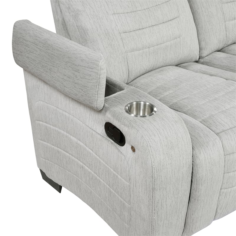 Pemberly Row Double Reclining Loveseat with LED & Speakers in Light Gray
