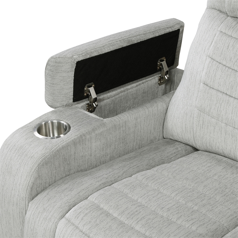 Pemberly Row Double Reclining Loveseat with LED & Speakers in Light Gray