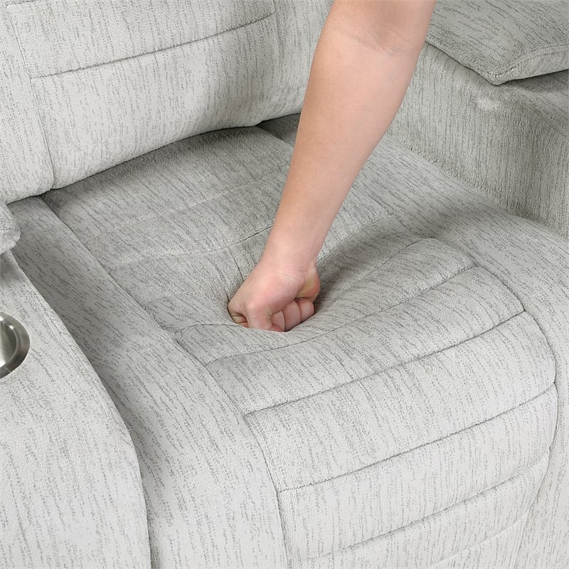 Pemberly Row Double Reclining Loveseat with LED & Speakers in Light Gray