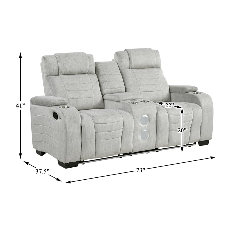Pemberly Row Double Reclining Loveseat with LED & Speakers in Light Gray