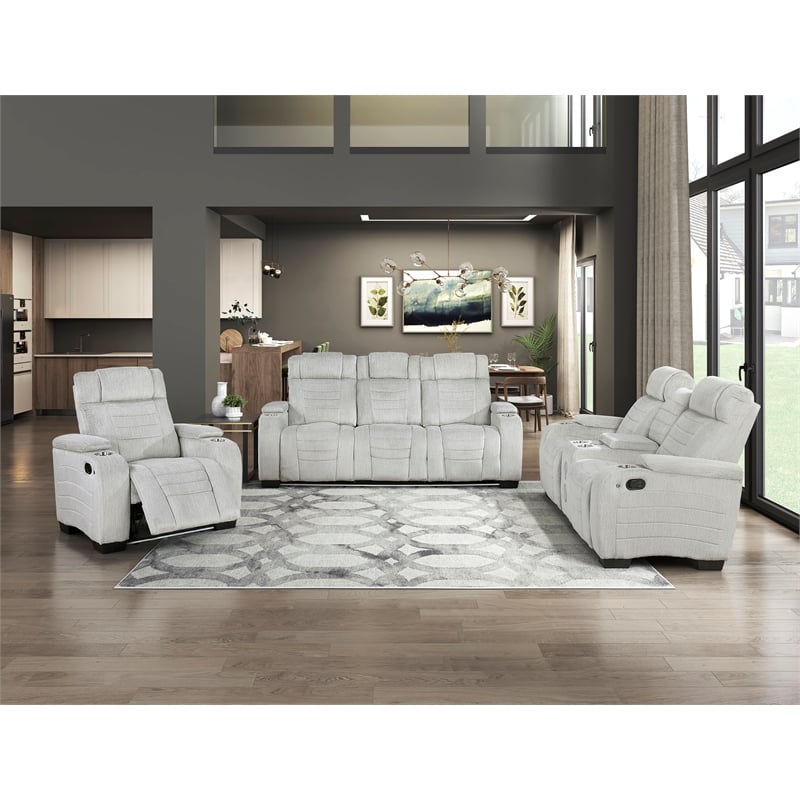 Pemberly Row Double Reclining Loveseat with LED & Speakers in Light Gray