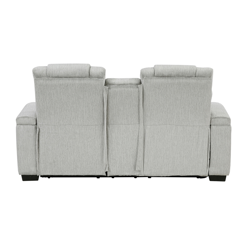 Pemberly Row Double Reclining Loveseat with LED & Speakers in Light Gray
