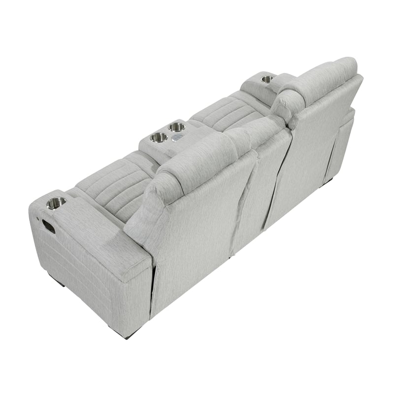 Pemberly Row Double Reclining Loveseat with LED & Speakers in Light Gray