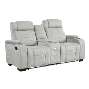 Pemberly Row Double Reclining Loveseat with LED & Speakers in Light Gray