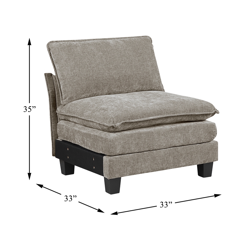 Pemberly Row Upholstered Armless Chair with Foam Over Pocket Coils in Pewter