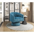 Pemberly Row Velvet Barrel Back Swivel Chair with Channel Stitching in Dark Teal