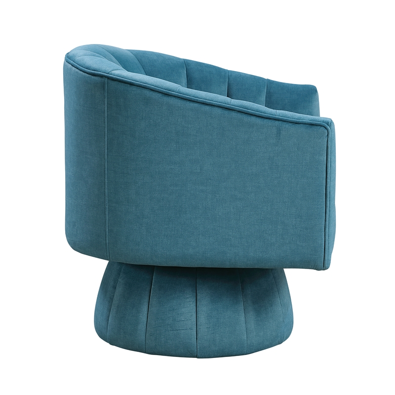 Pemberly Row Velvet Barrel Back Swivel Chair with Channel Stitching in Dark Teal