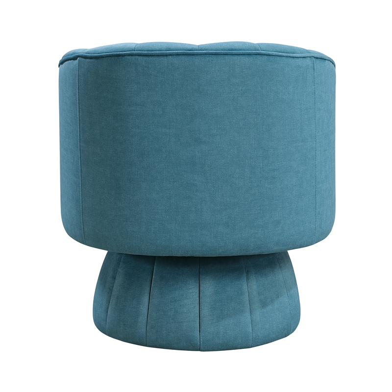 Pemberly Row Velvet Barrel Back Swivel Chair with Channel Stitching in Dark Teal