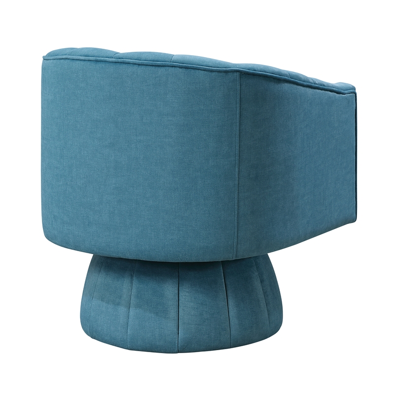Pemberly Row Velvet Barrel Back Swivel Chair with Channel Stitching in Dark Teal