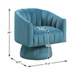 Pemberly Row Velvet Barrel Back Swivel Chair with Channel Stitching in Dark Teal