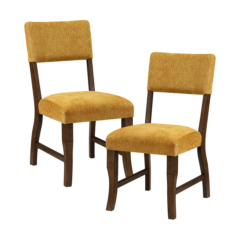 Pemberly Row Chenille Upholstered Side Chair with Wood Frame in Mustard