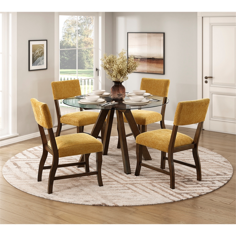 Pemberly Row Chenille Upholstered Side Chair with Wood Frame in Mustard