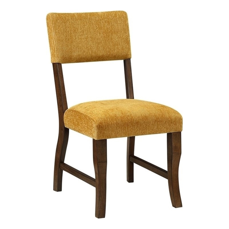 Pemberly Row Chenille Upholstered Side Chair with Wood Frame in Mustard